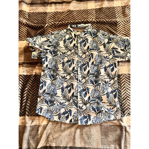 Men's FREE PLANET Casual Button Down Shirt XL White Blue Floral